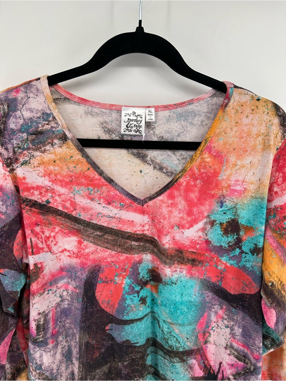 Parsley & Sage Top XL Abstract Art Print Tunic Lagenlook Artsy Boho 3/4 Sleeve - Picture 3 of 9